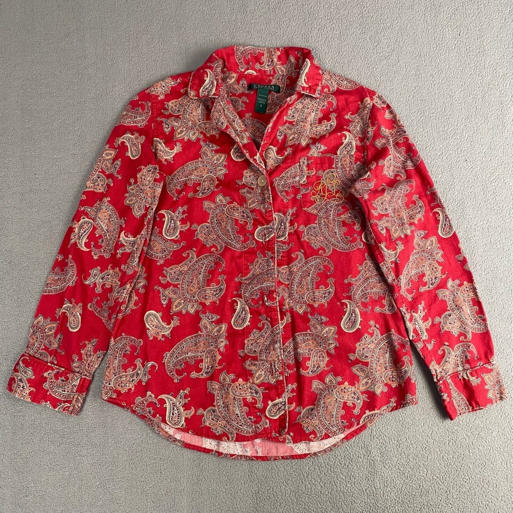 Lauren Ralph Lauren Women's size S Red Paisley Button Up Pajama Top - Picture 1 of 9